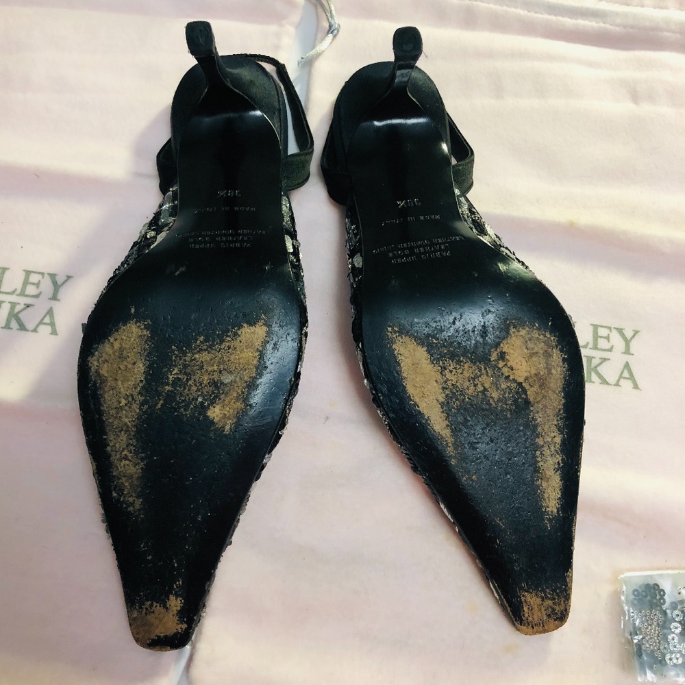 Badgley Mischika Black Heels With Beads and Sequin - Picture 8 of 12